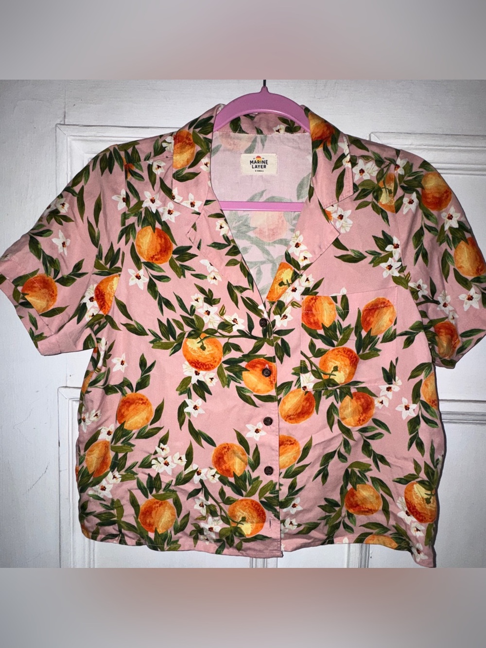 Marine Layer Pink Peach Print Short-Sleeve Button Blouse - Picture 2 of 4